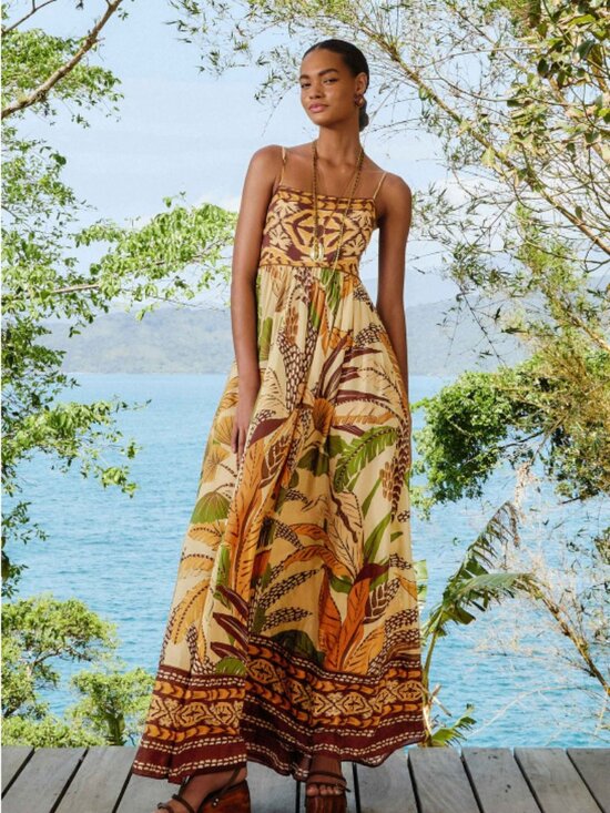 FARM Rio Dresses & Skirts - FarmRio | Sand Foliage Sketch Maxi Dress